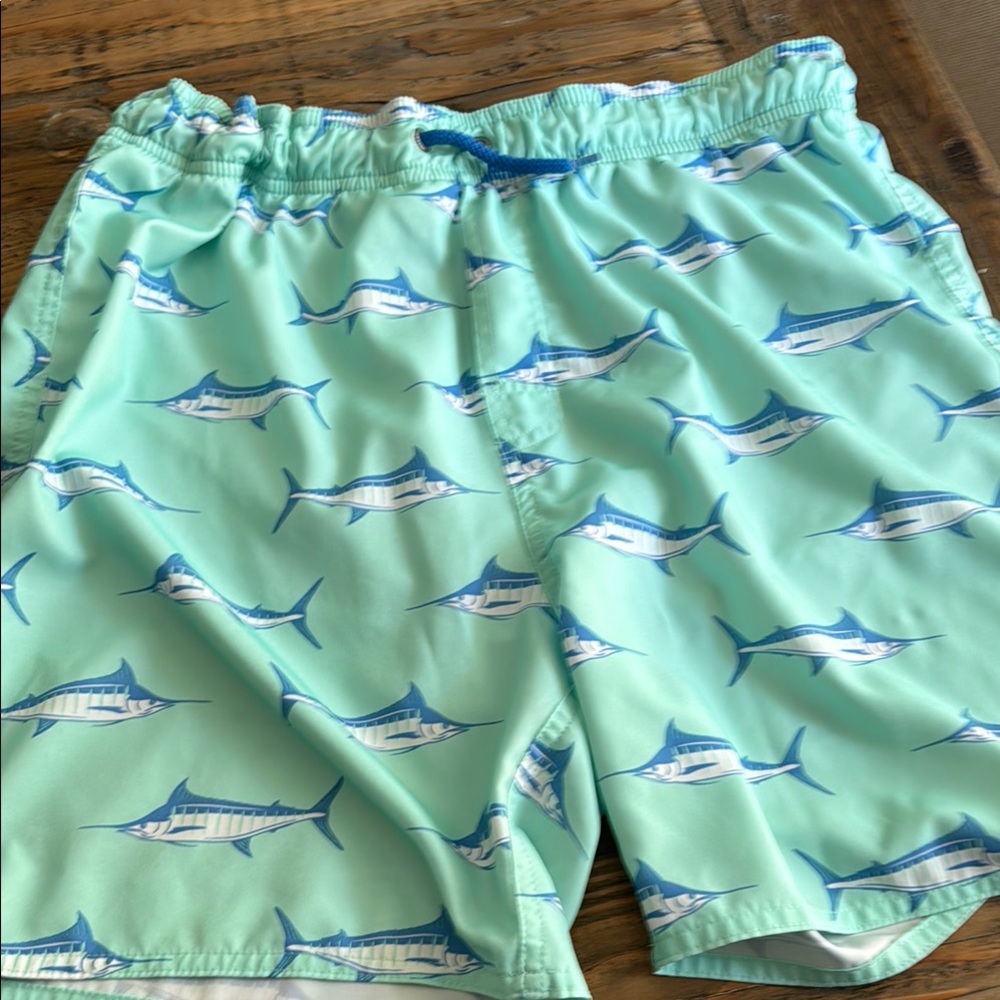 Kids Swim Trunks with Shark Print - Green